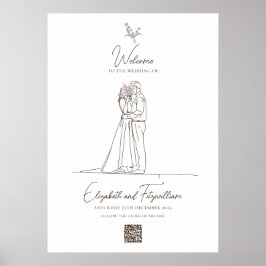 Minimal Romantic Line Art paar bloemen welkom Poster