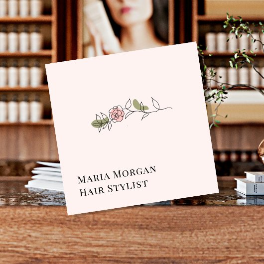 Minimal Rose Hair Stylist Business Card | Elegant  Vierkante Visitekaartje