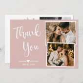 Minimal Roze bruiloft Bedankt Fotocollage Kaart (Voorkant / Achterkant)