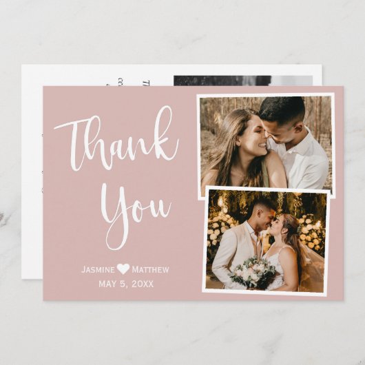 Minimal Roze bruiloft Bedankt Fotocollage Kaart (Voorkant / Achterkant)