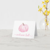 Minimal Roze Pompoen Waterverf Welkom Herfst Kaart (Gele Bloem)