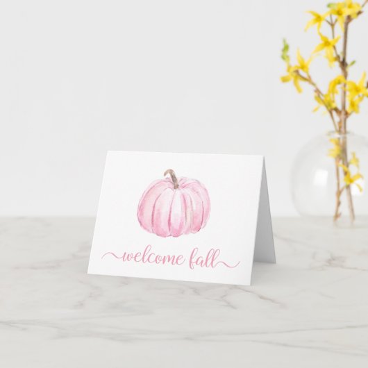 Minimal Roze Pompoen Waterverf Welkom Herfst Kaart (Gele Bloem)