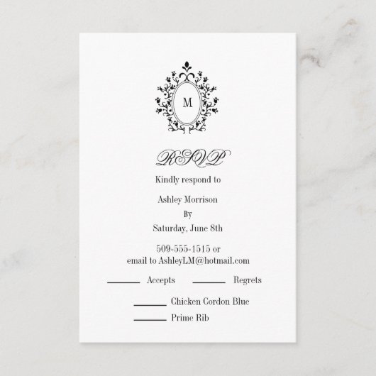 Minimal RSVP card Monogram With 2 Entree Choice Informatiekaartje (Voorkant)