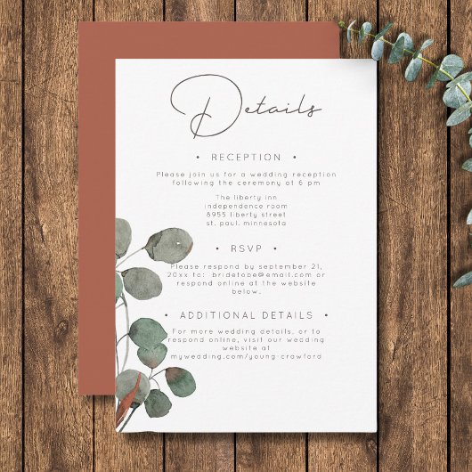 Minimal Rust Green Eucalyptus Krans Details Informatiekaartje