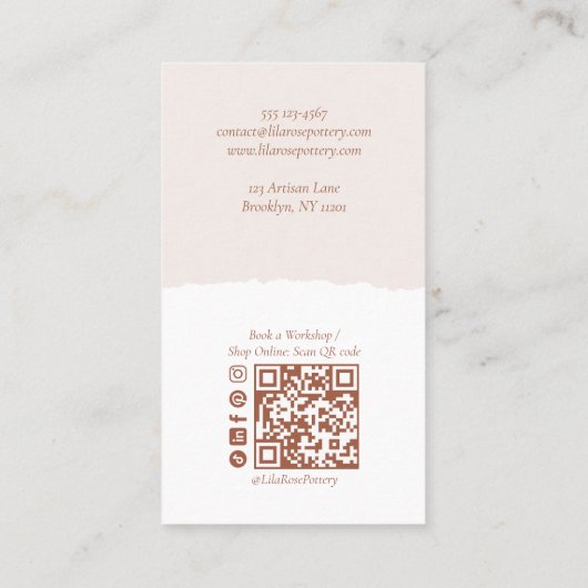 Minimal Rustic Organic Handmade Pottery Design  Visitekaartje (Achterkant)