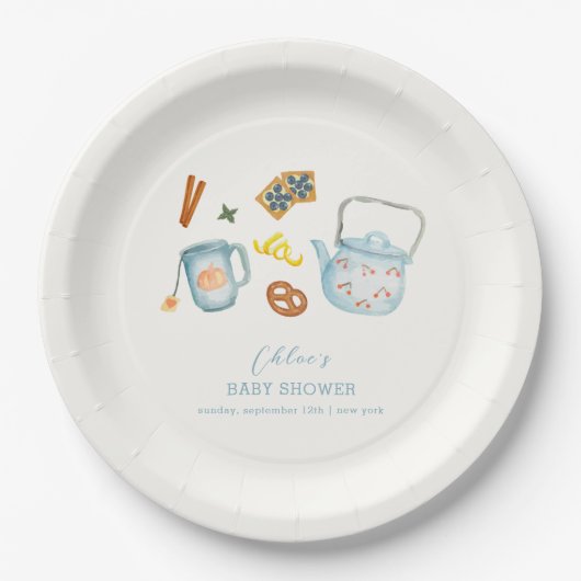 Minimal Rustic Par-Tea Cookie Baby shower Papieren Bordje (Voorkant)