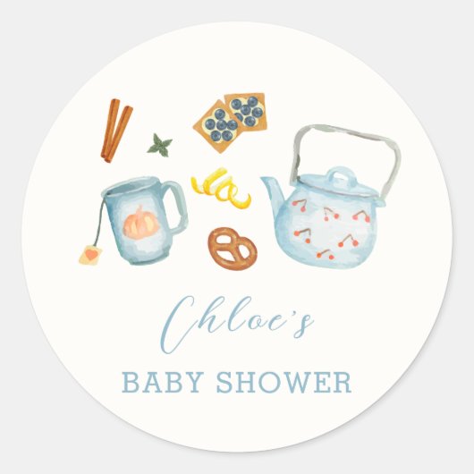Minimal Rustic Par-Tea Cookie Baby shower Ronde Sticker (Voorkant)