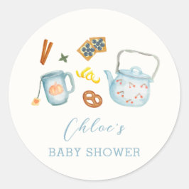 Minimal Rustic Par-Tea Cookie Baby shower Ronde Sticker