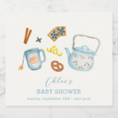 Minimal Rustic Par-Tea Cookie Baby shower Sparkling Wijnetiket (Enkel label)