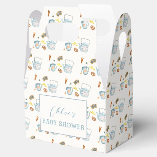 Minimal Rustic Par-Tea Cookie Pattern Baby shower Bedankdoosjes (Geopend)