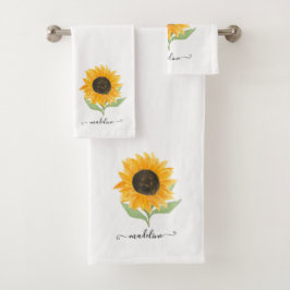 Minimal Rustic Sunflower Personalized Name Script Bad Handdoek