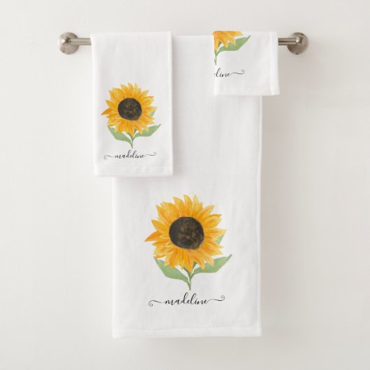 Minimal Rustic Sunflower Personalized Name Script Bad Handdoek (Insitu)