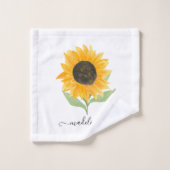 Minimal Rustic Sunflower Personalized Name Script Bad Handdoek (Wasdoekje)