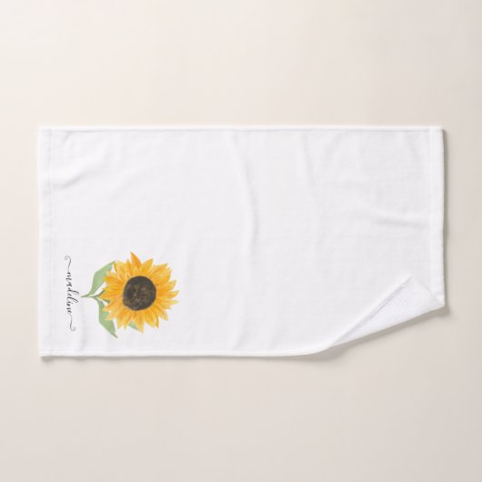 Minimal Rustic Sunflower Personalized Name Script Bad Handdoek (Handdoek)