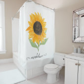 Minimal Rustic Sunflower Personalized Name Script Douchegordijn (In situ)