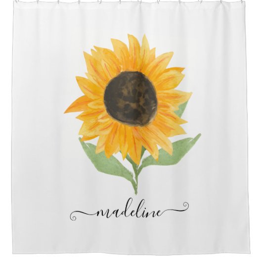 Minimal Rustic Sunflower Personalized Name Script Douchegordijn (Voorkant)