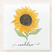 Minimal Rustic Sunflower Personalized Name Script Glazen Onderzetter (Voorkant)