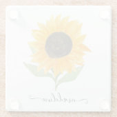 Minimal Rustic Sunflower Personalized Name Script Glazen Onderzetter (Achterkant)