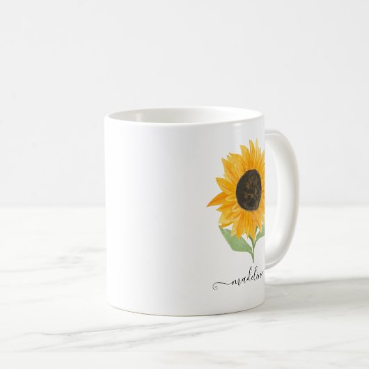 Minimal Rustic Sunflower Personalized Name Script Koffiemok (Voorkant rechts)
