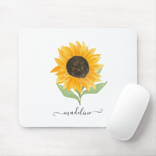 Minimal Rustic Sunflower Personalized Name Script Muismat (Met muis)