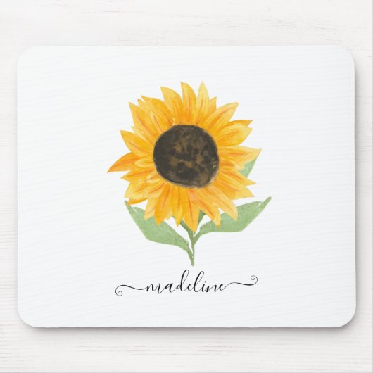 Minimal Rustic Sunflower Personalized Name Script Muismat (Voorkant)