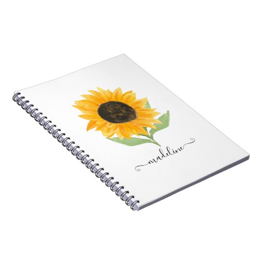 Minimal Rustic Sunflower Personalized Name Script Notitieboek (Rechterzijde)