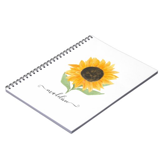 Minimal Rustic Sunflower Personalized Name Script Notitieboek (Linkerzijde)