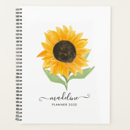 Minimal Rustic Sunflower Personalized Name Script Planner