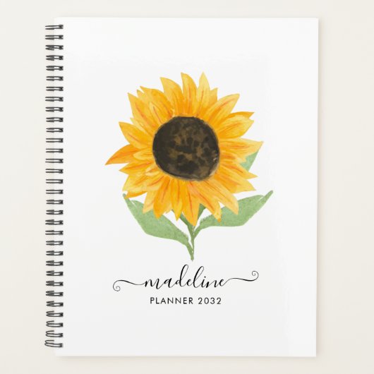 Minimal Rustic Sunflower Personalized Name Script Planner (Voorkant)