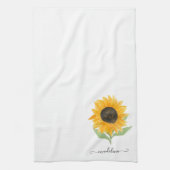 Minimal Rustic Sunflower Personalized Name Script Theedoek (Verticaal)