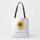 Minimal Rustic Sunflower Personalized Name Script Tote Bag (Voorkant)