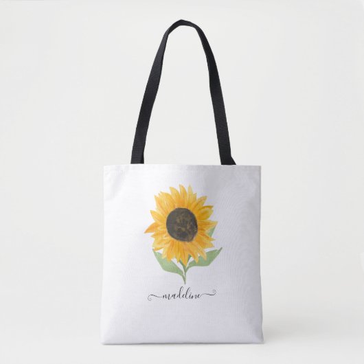 Minimal Rustic Sunflower Personalized Name Script Tote Bag (Voorkant)