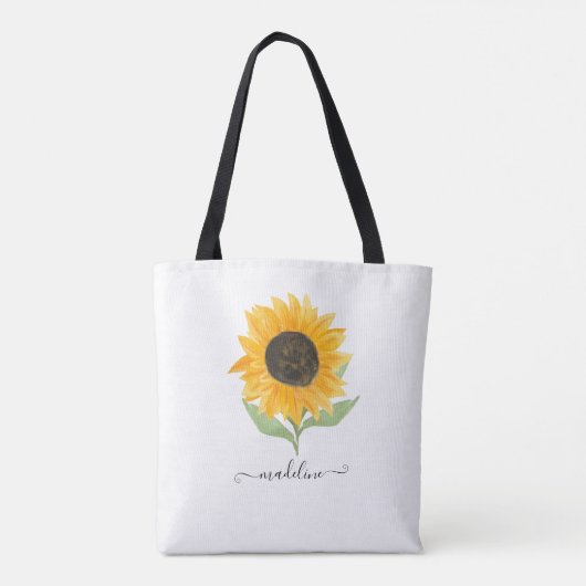 Minimal Rustic Sunflower Personalized Name Script Tote Bag (Achterkant)