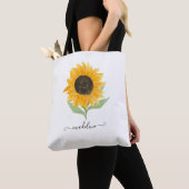 Minimal Rustic Sunflower Personalized Name Script Tote Bag (Dichtbij)