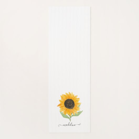 Minimal Rustic Sunflower Personalized Name Script Yogamat (Achterkant)