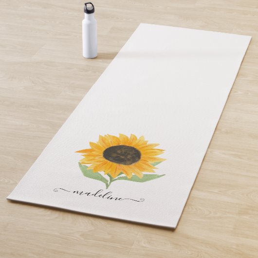 Minimal Rustic Sunflower Personalized Name Script Yogamat (In situ)