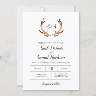 Minimal Rustiek Antler Waterverf Bruiloft Kaart