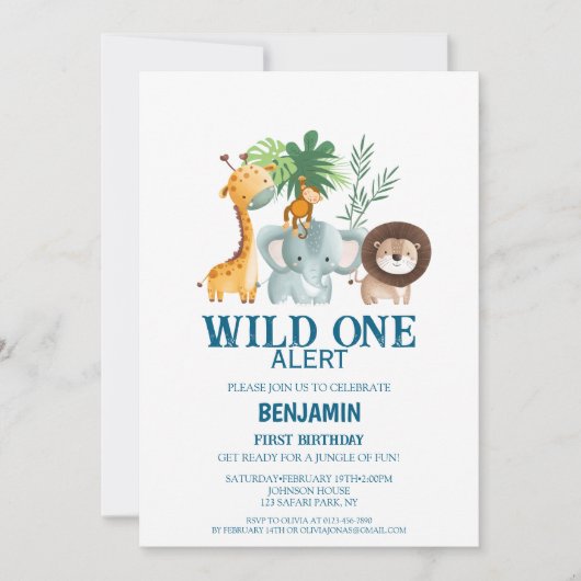 Minimal Safari Wild One Birthday Kaart (Voorkant)