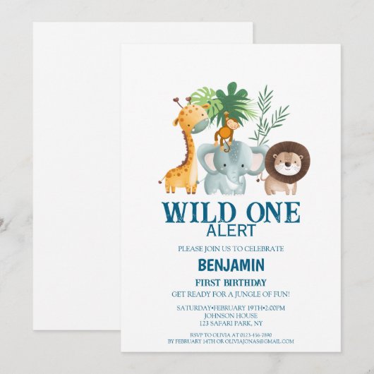 Minimal Safari Wild One Birthday Kaart (Voorkant / Achterkant)