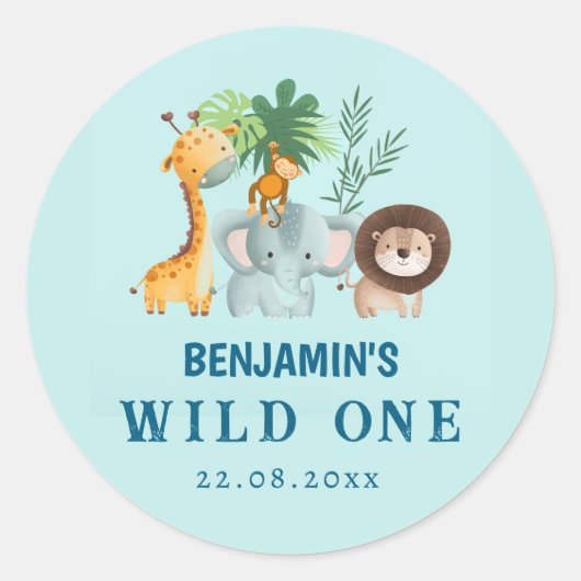 Minimal Safari Wild One Ronde Sticker (Voorkant)
