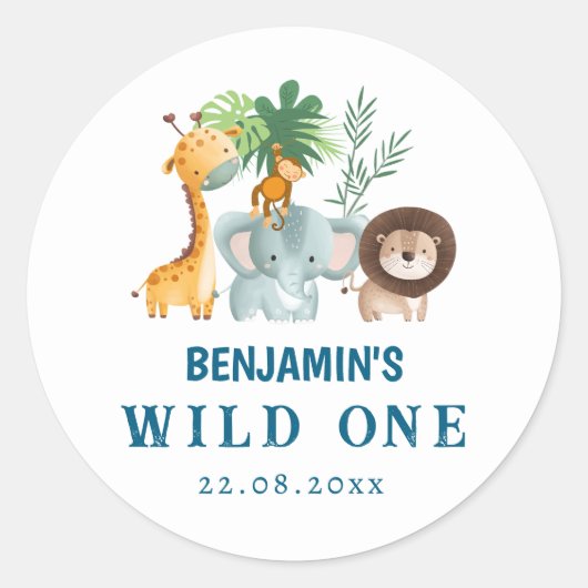 Minimal Safari Wild One Ronde Sticker (Voorkant)