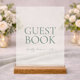 Minimal Sage Green Acrylic Wedding Guest Book Sign Acryl Bord