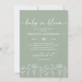 Minimal Sage Green Boho Wildflower Baby shower Kaart (Voorkant)
