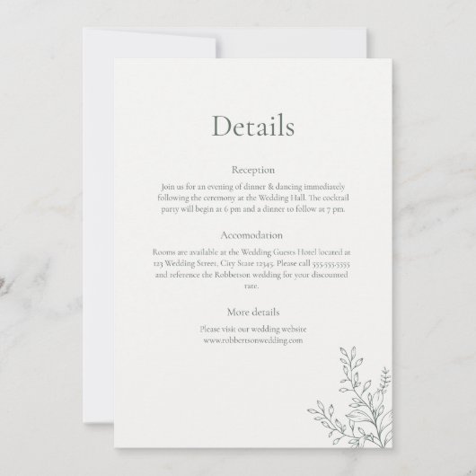 Minimal Sage Green Botanical Details Card Kaart (Voorkant)