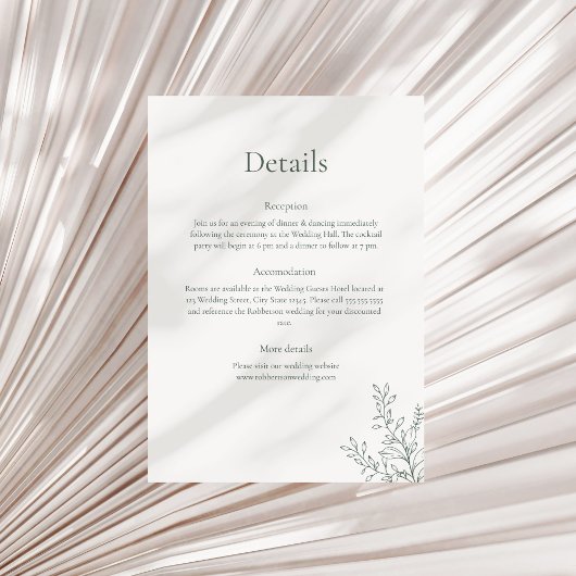 Minimal Sage Green Botanical Details Card Kaart