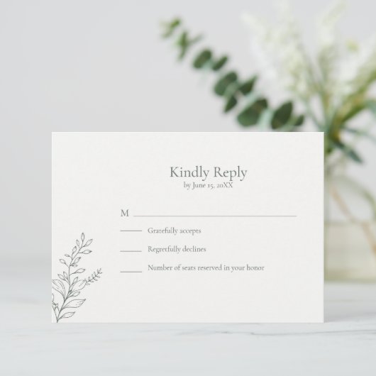 Minimal Sage Green Botanical RSVP Card (Staand voorkant)
