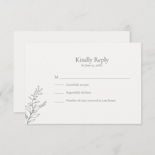 Minimal Sage Green Botanical RSVP Card (Voorkant / Achterkant)