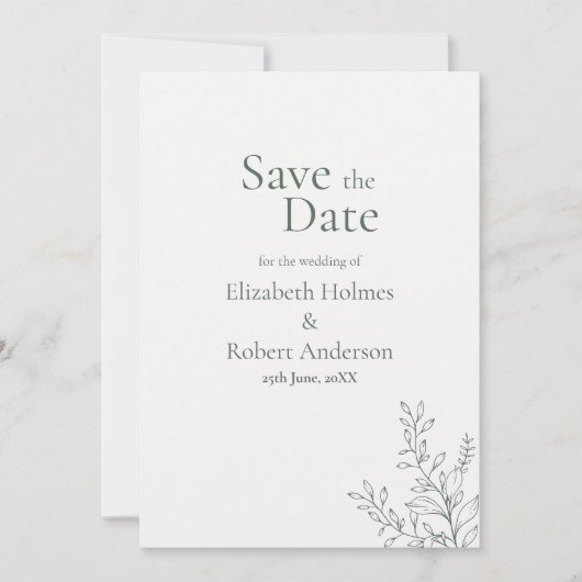 Minimal Sage Green Botanical Save the Date Kaart (Voorkant)