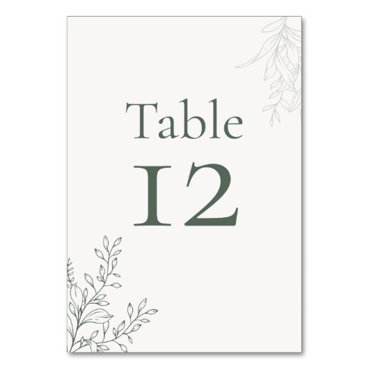 Minimal Sage Green Botanical Table Number Kaart (Achterkant)