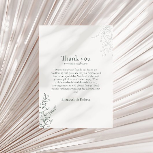 Minimal Sage Green Botanical Thank You Card Bedankkaart